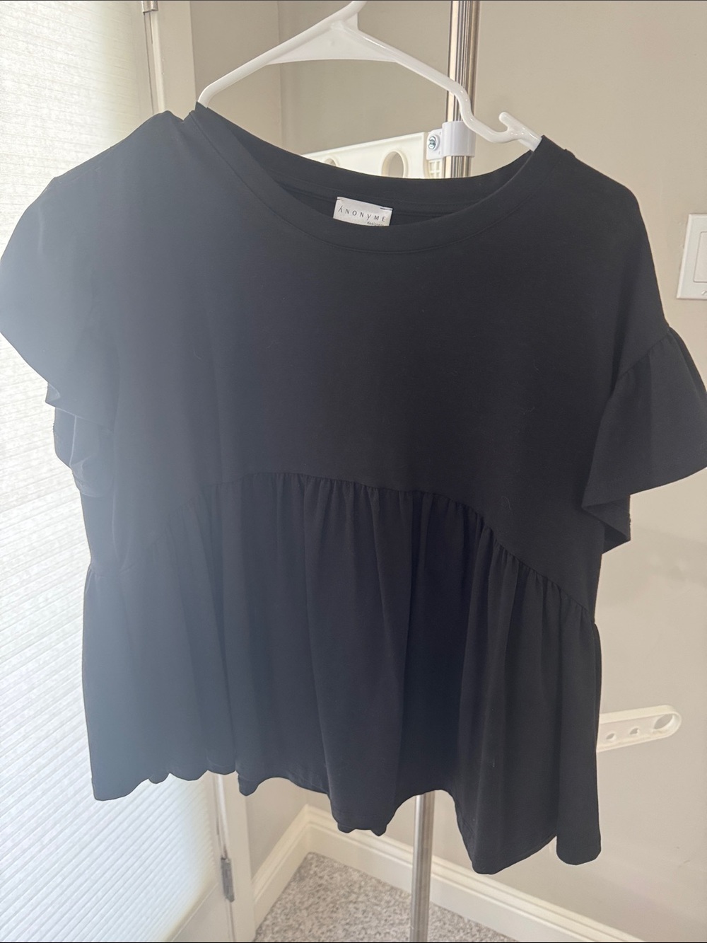 Black Ruffle-Sleeve Babydoll Tee